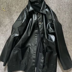 Shein black leather jacket in a size S